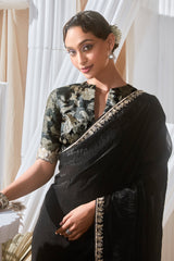 Black Crush Tissue Saree with Sequin Embroidery Work