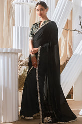 Black Crush Tissue Saree with Sequin Embroidery Work