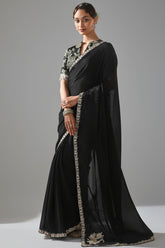 Black Crush Tissue Saree with Sequin Embroidery Work