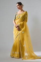 Yellow Tissue Saree with Sequin Embroidery Work