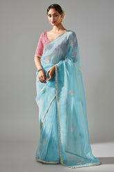 Light Blue Tissue Organza Saree with Sequin and Embroidery Work