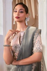 Grey Tissue Organza Saree with Sequin and Embroidery Work