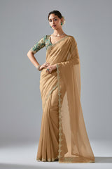 Beige Tissue Organza Saree with Sequin and Embroidery Work