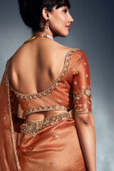 Orange Tissue Organza Saree with Sequin and Embroidery Work