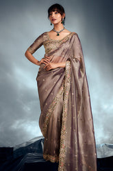 Grey Tissue Organza Saree with Sequin and Embroidery Work