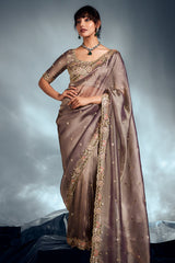 Grey Tissue Organza Saree with Sequin and Embroidery Work