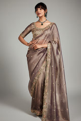 Grey Tissue Organza Saree with Sequin and Embroidery Work