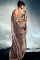 Grey Tissue Organza Saree with Sequin and Embroidery Work
