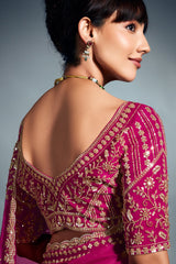 Magenta Tissue Organza Saree with Sequin and Embroidery Work
