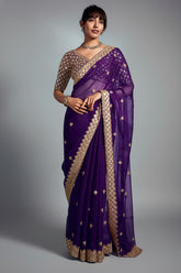 Dark Purple Tissue Organza Saree with Sequin and Embroidery Work