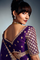 Dark Purple Tissue Organza Saree with Sequin and Embroidery Work
