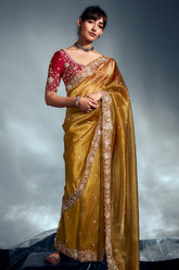 Yellow Tissue Organza Saree with Sequin and Embroidery Work