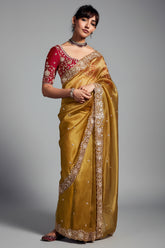 Yellow Tissue Organza Saree with Sequin and Embroidery Work
