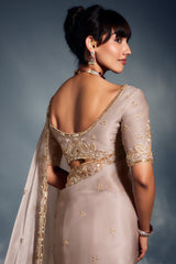 Cream Tissue Organza Saree with Sequin and Embroidery Work