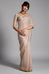 Cream Tissue Organza Saree with Sequin and Embroidery Work