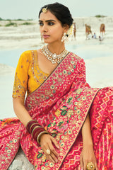 Pink Georgette Traditional Bandhej Saree with HandWork