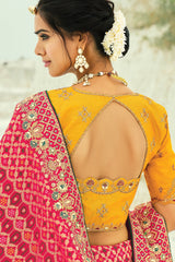 Pink Georgette Traditional Bandhej Saree with HandWork