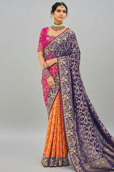 Multi Colored Georgette Traditional Bandhej Saree with HandWork