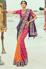 Multi Colored Georgette Traditional Bandhej Saree with HandWork