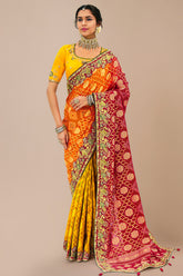 Multi Colored Georgette Traditional Bandhej Saree