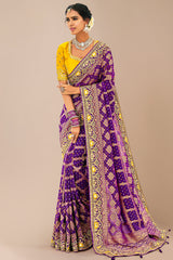 Purple Georgette Traditional Bandhej Saree