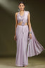 Lavender Imported Ready to Wear Saree with Sequin and Beaded Heltar Neck Blouse - lavender saree