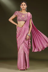 Onion Pink Tissue Shimmer Ready to Wear Saree