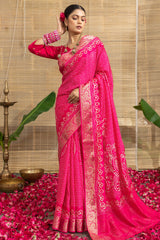 Rani Pink Art Silk Bandhej Printed Saree
