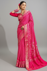 Rani Pink Art Silk Bandhej Printed Saree