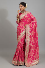 Pink Art Silk Bandhej Woven Saree