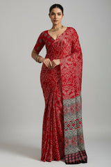 Red Art Silk Bandhej Print Saree