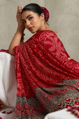 Red Art Silk Bandhej Print Saree
