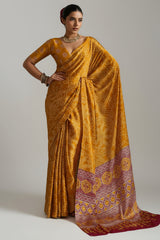 Mustard Art Silk Bandhej Print Saree