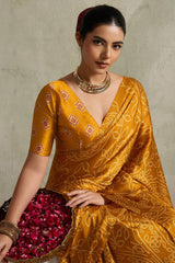 Mustard Art Silk Bandhej Print Saree