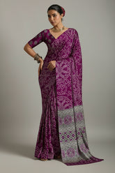 Purple Art Silk Bandhej Print Saree