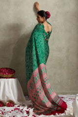 Green Art Silk Bandhej Print Saree