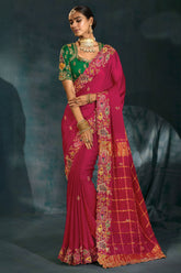 Dark Pink Silk All Over Embroidered Saree