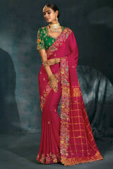 Dark Pink Silk All Over Embroidered Saree