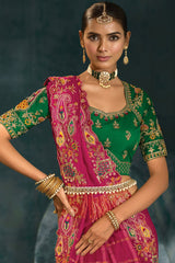 Dark Pink Silk All Over Embroidered Saree