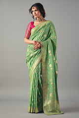 Green Bemberg Viscose Woven Saree
