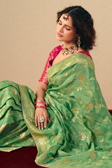 Green Bemberg Viscose Woven Saree