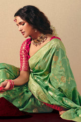 Green Bemberg Viscose Woven Saree