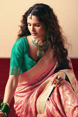 Light Pink Bemberg Viscose Woven Saree