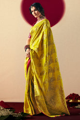 Yellow Bemberg Viscose Woven Saree