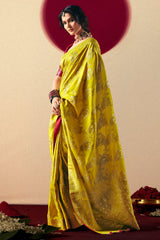 Yellow Bemberg Viscose Woven Saree