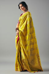 Yellow Bemberg Viscose Woven Saree