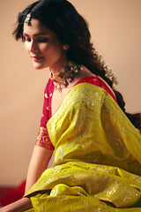 Yellow Bemberg Viscose Woven Saree