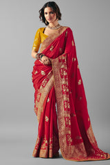 Red Bemberg Viscose Woven Saree