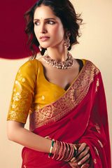 Red Bemberg Viscose Woven Saree