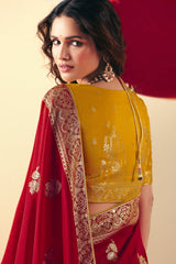 Red Bemberg Viscose Woven Saree